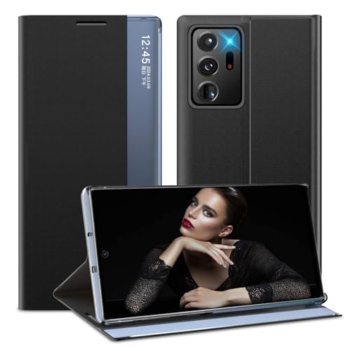 Schutzhülle für Samsung Galaxy Note20 Ultra 5G Cover, Clear View Windows Slim Note20 Ultra Case mit Ständer, Schutzhülle für harte PC Cover für Samsung Note20 Ultra 5G (Schwarz) von sqgylgl