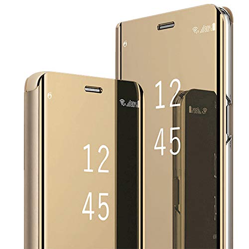 sqgylgl Schutzhülle für Samsung Galaxy S24 Ultra 5G Flip Stand Clear View Spiegel Hülle Transparent Gold von sqgylgl