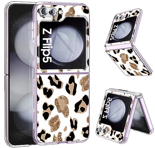 für Samsung Galaxy Z Flip 5 5G Schutzhülle Silikon Soft TPU Galaxy Z Flip 5 Leopard Schutzhülle Ultra Dünn Thin Z Flip 5 Slim Cases Transparent Smartphone Case für Samsung Z Flip 5 Handy 6,7" (Gold) von sqgylgl