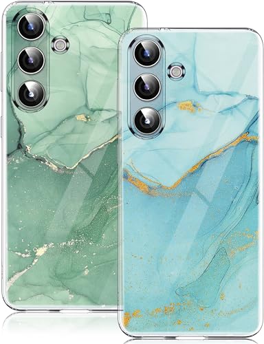 sqgylgl 2 Stücke für Samsung Galaxy S23 FE Hülle Silikon 360 Case Transparent TPU Flexible Blume Tasche Galaxy S23 FE Marmor Handyhülle Blume Schutzhülle für Samsung S23 FE 5G (Grün) von sqgylgl
