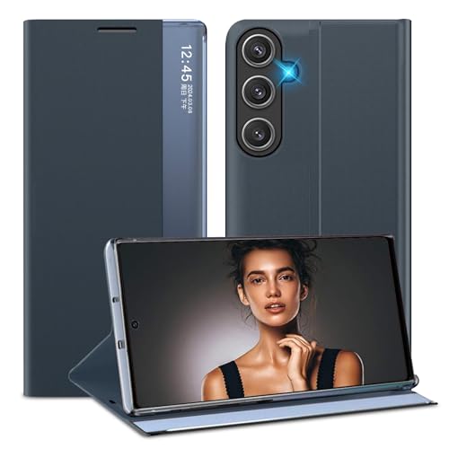 sqgylgl Hülle für Samsung Galaxy A55 5G Cover, Clear View Windows Slim A55 Case mit Ständer, stoßfeste Schutzhülle für harte PC Cover für Samsung A55 5G (Deep Blue) von sqgylgl