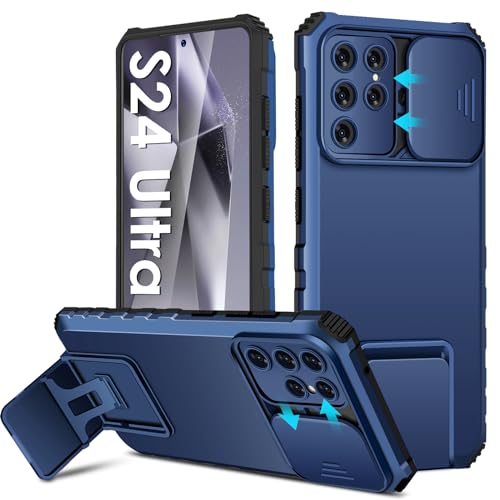 sqgylgl Hülle kompatibel mit Samsung Galaxy S24 Ultra Handyhülle, [Kameraschutz] Galaxy S24 Ultra Hülle mit Stand Slider S24 Ultra Schutzhülle für Samsung S24 Ultra 6,8" (Schwarz) (Blau) von sqgylgl