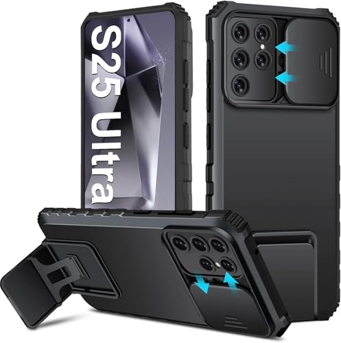 sqgylgl Hülle kompatibel mit Samsung Galaxy S25 Ultra Handyhülle, [Kameraschutz] Galaxy S25 Ultra Hülle mit Stand Slider S25 Ultra Schutzhülle für Samsung S25 Ultra (Schwarz) von sqgylgl