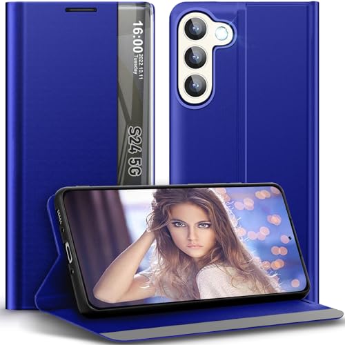 sqgylgl S24 Handyhülle für Samsung Galaxy S24 5G Hülle Leder - Kompatibel mit Sichtfenster View PC Tasche für Galaxy S24 Schutzhülle für Samsung S24 5G Handytasche Handy Hüllen Flip Case (Blau) von sqgylgl