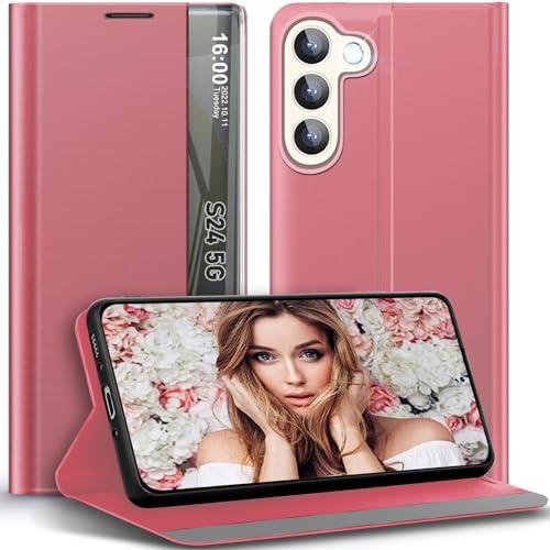 sqgylgl S24 Handyhülle für Samsung Galaxy S24 5G Hülle Leder - Kompatibel mit Sichtfenster View PC Tasche für Galaxy S24 Schutzhülle für Samsung S24 5G Handytasche Handy Hüllen Flip Case (Rosa) von sqgylgl