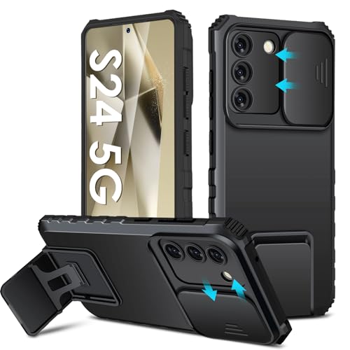 sqgylgl S24 Hülle kompatibel mit Samsung Galaxy S24 Handyhülle, [Kameraschutz] Galaxy S24 Hülle mit Stand Slider S24 Schutzhülle für Samsung S24 5G(Schwarz) von sqgylgl