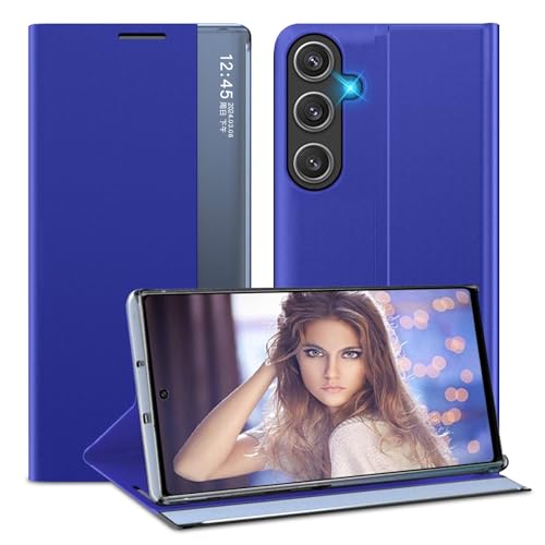 sqgylgl Schutzhülle für Samsung Galaxy A55 5G Cover, Clear View Windows Slim A55 Case mit Ständer, stoßfeste Schutzhülle für harte PC Cover für Samsung A55 5G (Blau) von sqgylgl