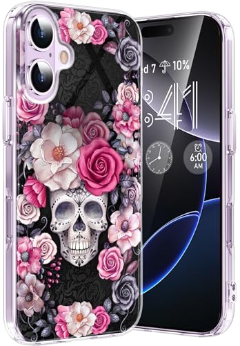 sqgylgl 𝙨𝙦𝙜𝙮𝙡𝙜𝙡 Kompatibel mit 16 Hülle Silikon Dünn 360 Grad Crystal Rosa Handyhülle Case Liquid Transparent Schädel Schutz Cover Schutzhülle für 16 (Lila) von sqgylgl