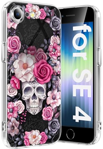 sqgylgl 𝙨𝙦𝙜𝙮𝙡𝙜𝙡 Kompatibel mit iPhone SE4 Hülle Silikon Dünn 360 Grad Crystal Rosa Handyhülle Case Liquid Transparent Schädel Schutz Cover Schutzhülle für iPhone SE4 (Lila) von sqgylgl