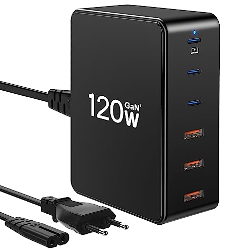 USB C Ladegerät, ssouwao 120W GaN 6-Port USB Ladegerät, USB C Netzteil mit 3 USB-C und 3 USB-A, Schnellladestation Mehrfach Ladestecker, Laptop-Ladegerät USB Charger für MacBook, iPhone, iPad, Galaxy von ssouwao