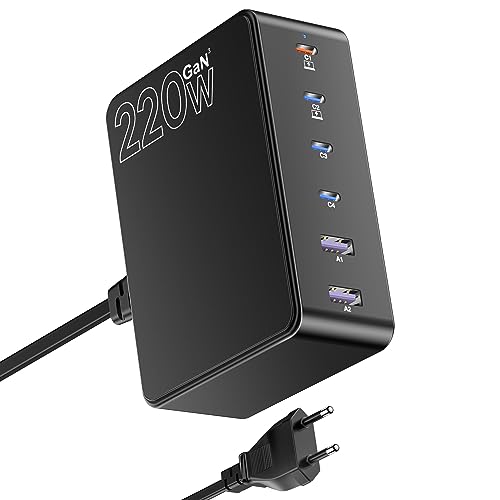 USB C Ladegerät, ssouwao 220W GaN USB Netzteil, Mehrfach USB Ladegerät mit 3 USB-C und 3 USB-A, Laptop-Schnellladegerät mit Basis-Ladestation, USB Charger für MacBook, iPhone, iPad, Galaxy, etc USB C Ladegerät, ssouwao 220W GaN USB Netzteil, Mehrfach USB Ladegerät mit 3 USB-C und 3 USB-A, Laptop-Schnellladegerät mit Basis-Ladestation, USB Charger für MacBook, iPhone, iPad, Galaxy, etc von ssouwao