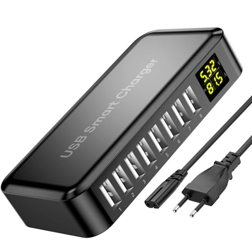 USB-Ladegerät, ssouwao 8-Port Desktop-Multi-USB-Ladegerät mit LCD-Display-Schwarz von ssouwao