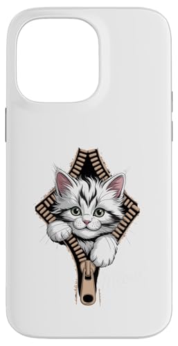 Lustige Katze Reißverschluss 3D Illusion Katze Peeking Out Grafik Katze Mama Hülle für iPhone 14 Pro Max von starchilds designs