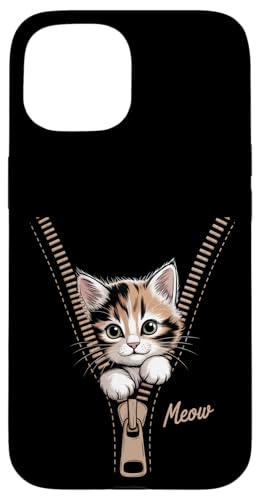 Lustige Katze Reißverschluss 3D Illusion Katze Peeking Out Grafik Katze Mama Hülle für iPhone 15 von starchilds designs
