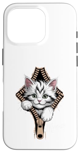 Lustige Katze Reißverschluss 3D Illusion Katze Peeking Out Grafik Katze Mama Hülle für iPhone 16 Pro Lustige Katze Reißverschluss 3D Illusion Katze Peeking Out Grafik Katze Mama Hülle für iPhone 16 Pro von starchilds designs