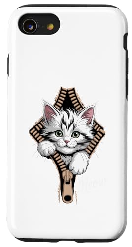 Lustige Katze Reißverschluss 3D Illusion Katze Peeking Out Grafik Katze Mama Hülle für iPhone SE (2020) / 7 / 8 von starchilds designs