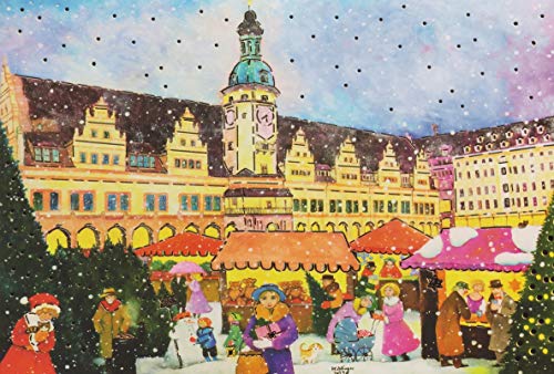 Weihnachtskarte Leipzig Sachsen Weihnachten Grußkarten Goldprägung Kunstkarte Retro Nostalgie Vintage von sticker-dealer