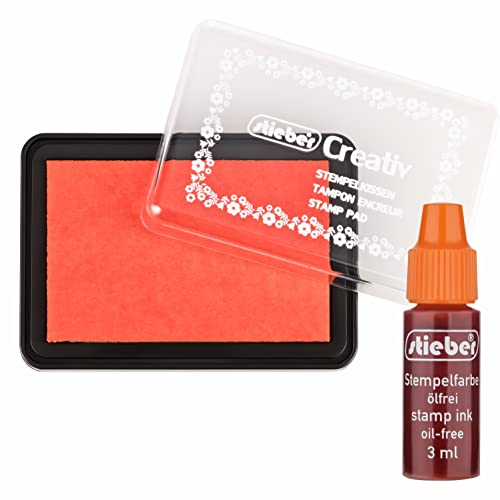 stieber® Stempelkissen Tupfkissen (40×63 mm)-Set mit 3 ml Nachtränkfarbe (ORANGE) von stieber