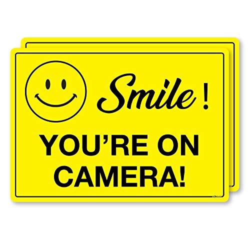stika.co Warnschild "Smile! You're on Camera!", A5, 210 x 148 mm, selbstklebend, wasserfest, Vinyl, für den Innen- und Außenbereich, 2 Stück von stika.co