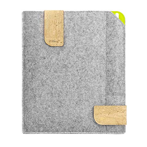 Filztasche KUNO für Apple iPad Air (2022) mit Pencil Fach - Wollfilz hellgrau - apfelgrün von stilbag
