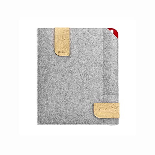 Stilbag Filztasche für Amazon Kindle Scribe (2022) | Etui Case aus Merino Wollfilz und Kork mit Pencil Fach | Modell KUNO e-Ink Tablet Schutz-Tasche Made in Germany (Hellgrau - rot) von stilbag