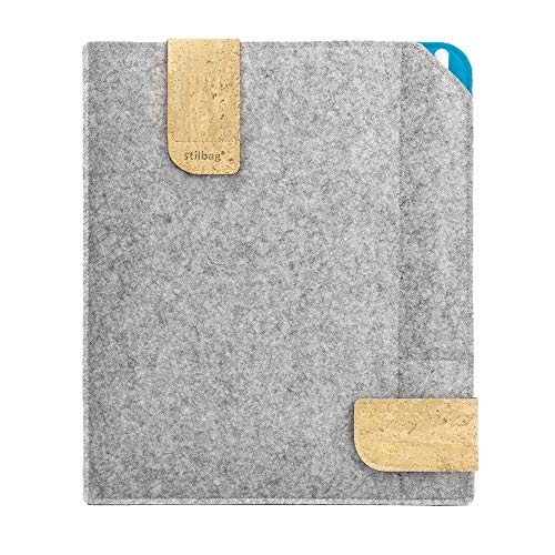 Stilbag Filztasche für Apple iPad (2019) | Etui Case aus Merino Wollfilz und Kork mit Pencil Fach | Modell KUNO in hellgrau - Azur | Tablet Schutz-Tasche Made in Germany von stilbag