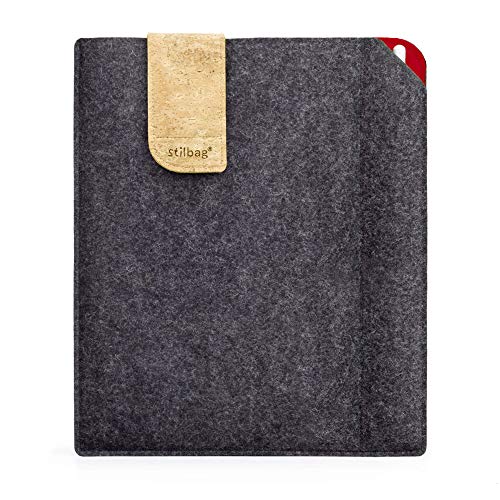 Stilbag Filztasche für Apple iPad Mini (2019) | Etui Case aus Merino Wollfilz und Kork mit Pencil Fach | Modell KUNO in anthrazit - rot | Tablet Schutz-Tasche Made in Germany von stilbag