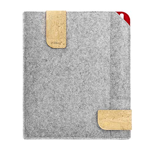 Stilbag Filztasche für Apple iPad Pro 12.9 (2018) | Etui Case aus Merino Wollfilz und Kork mit Pencil Fach | Modell KUNO in hellgrau - rot | Tablet Schutz-Tasche Made in Germany von stilbag