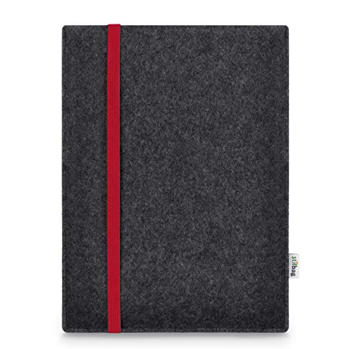 Stilbag Hülle für Samsung Galaxy Tab A 8.0 (2019) | Etui Case aus Merino Wollfilz | Modell Leon in anthrazit/rot | Tablet Schutz-Hülle Made in Germany von stilbag