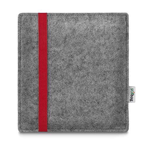 Stilbag e-Reader Tasche Leon für Kobo Libra 2 | Wollfilz hellgrau - Gummiband rot | Schutzhülle Made in Germany von stilbag