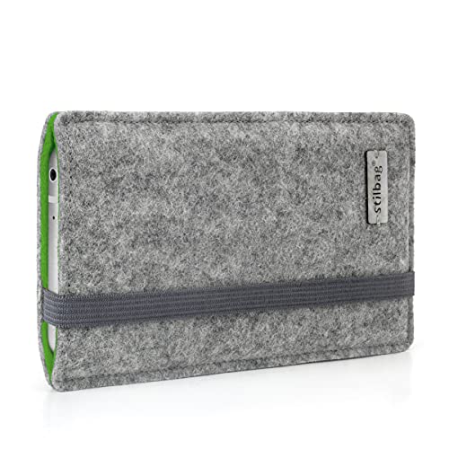 stilbag Handyhülle Finn für Apple iPhone 13 Pro Max | Smartphone-Tasche aus Filz | Handy Schutzhülle | Handytasche Made in Germany (Hellgrau - grün) von stilbag