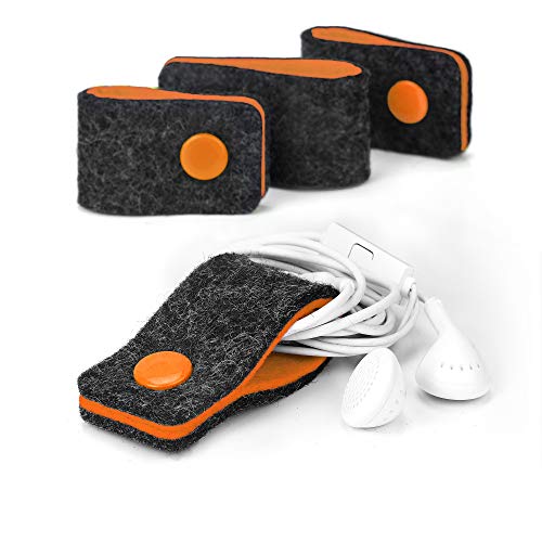 stilbag Kabelbinder Finn aus Filz, 4er Set | Knöpfe wiederverschließbar | Optimal für Kopfhören und USB Ladekabel (Anthrazit - orange) von stilbag