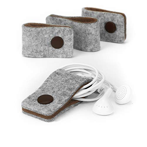 stilbag Kabelbinder Finn aus Filz, 4er Set | Knöpfe wiederverschließbar | Optimal für Kopfhören und USB Ladekabel (Hellgrau - Mokka) von stilbag