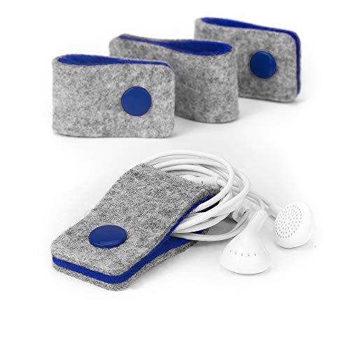 stilbag Kabelbinder Finn aus Filz, 4er Set | Knöpfe wiederverschließbar | Optimal für Kopfhören und USB Ladekabel (Hellgrau - blau) von stilbag