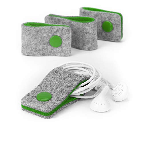 stilbag Kabelbinder Finn aus Filz, 4er Set | Knöpfe wiederverschließbar | Optimal für Kopfhören und USB Ladekabel (Hellgrau - grün) von stilbag