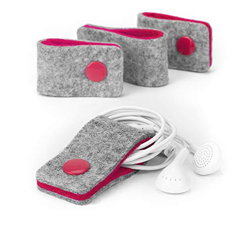 stilbag Kabelbinder Finn aus Filz, 4er Set | Knöpfe wiederverschließbar | Optimal für Kopfhören und USB Ladekabel (Hellgrau - pink) von stilbag