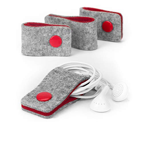 stilbag Kabelbinder Finn aus Filz, 4er Set | Knöpfe wiederverschließbar | Optimal für Kopfhören und USB Ladekabel (Hellgrau - rot) von stilbag