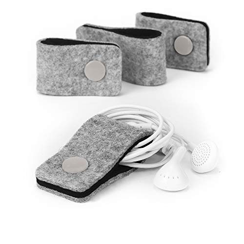 stilbag Kabelbinder Finn aus Filz, 4er Set | Knöpfe wiederverschließbar | Optimal für Kopfhören und USB Ladekabel (Hellgrau - schwarz) von stilbag