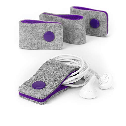 stilbag Kabelbinder Finn aus Filz, 4er Set | Knöpfe wiederverschließbar | Optimal für Kopfhören und USB Ladekabel (Hellgrau - violett) von stilbag