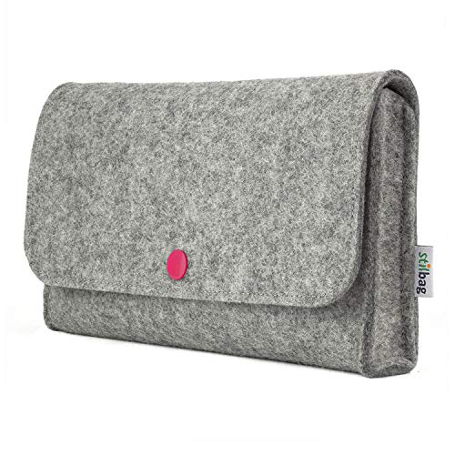 stilbag Tasche für Elektronik Zubehör aus Wollfilz hellgrau, Knopf pink stilbag Tasche für Elektronik Zubehör aus Wollfilz hellgrau, Knopf pink von stilbag