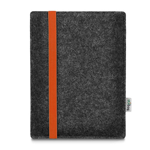 stilbag e-Reader Tasche Leon für Kobo Aura Edition 2 | Wollfilz anthrazit - Gummiband orange | Schutzhülle Made in Germany von stilbag