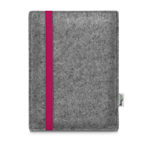 stilbag e-Reader Tasche Leon für Kobo Aura One | Wollfilz hellgrau - Gummiband pink | Schutzhülle Made in Germany von stilbag