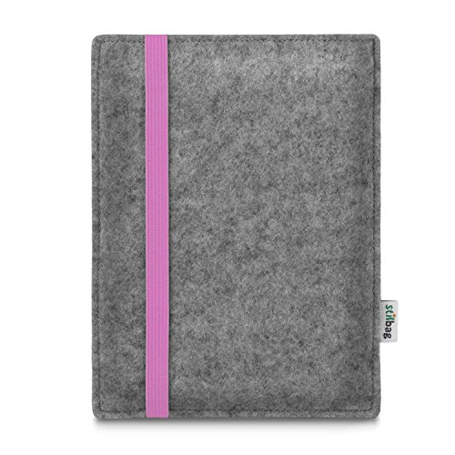 stilbag e-Reader Tasche Leon für Kobo Aura One | Wollfilz hellgrau - Gummiband rosa | Schutzhülle Made in Germany von stilbag