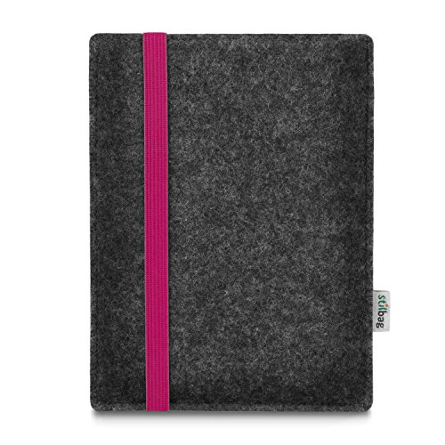 stilbag e-Reader Tasche Leon für Pocketbook Touch HD 2 | Wollfilz anthrazit - Gummiband pink | Schutzhülle Made in Germany von stilbag