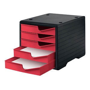 styro Schubladenbox styroswingbox  cranberry 275-8430.2294, DIN A4 mit 5 Schubladen von styro