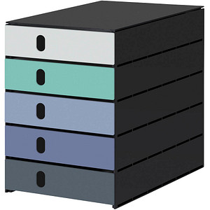 styro Schubladenbox styroval pro Emotions Gletscher  weiß, grün, blau, grau 14-8000.GL, DIN C4 mit 5 Schubladen von styro