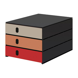 styro Schubladenbox styroval pro feelings Hedgehog  grau, dunkelorange, rot 14-8050.He, DIN C4 mit 3 Schubladen von styro