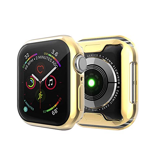 subtel® 2in1 Schutzhülle + Displayschutz für Apple Watch SE / 6/5 / 4-40mm Hardcase + Display Schutzglas - Gehäuse, Rahmen, Touch Bildschirm Schutz Hülle + Displayglas Protector Transparent/Gold von subtel
