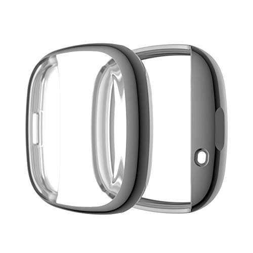 subtel® 2in1 Schutzhülle + Displayschutz für Fitbit Versa 3 / Sense Hardcase + Display Schutzglas - Gehäuse, Rahmen, Touch Bildschirm Schutz Hülle + Displayglas Protector grau von subtel
