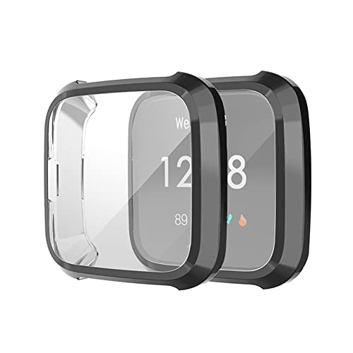 subtel® 2in1 Schutzhülle + Displayschutz für Fitbit Versa Lite Hardcase + Display Schutzglas - Gehäuse, Rahmen, Touch Bildschirm Schutz Hülle + Displayglas Protector schwarz von subtel